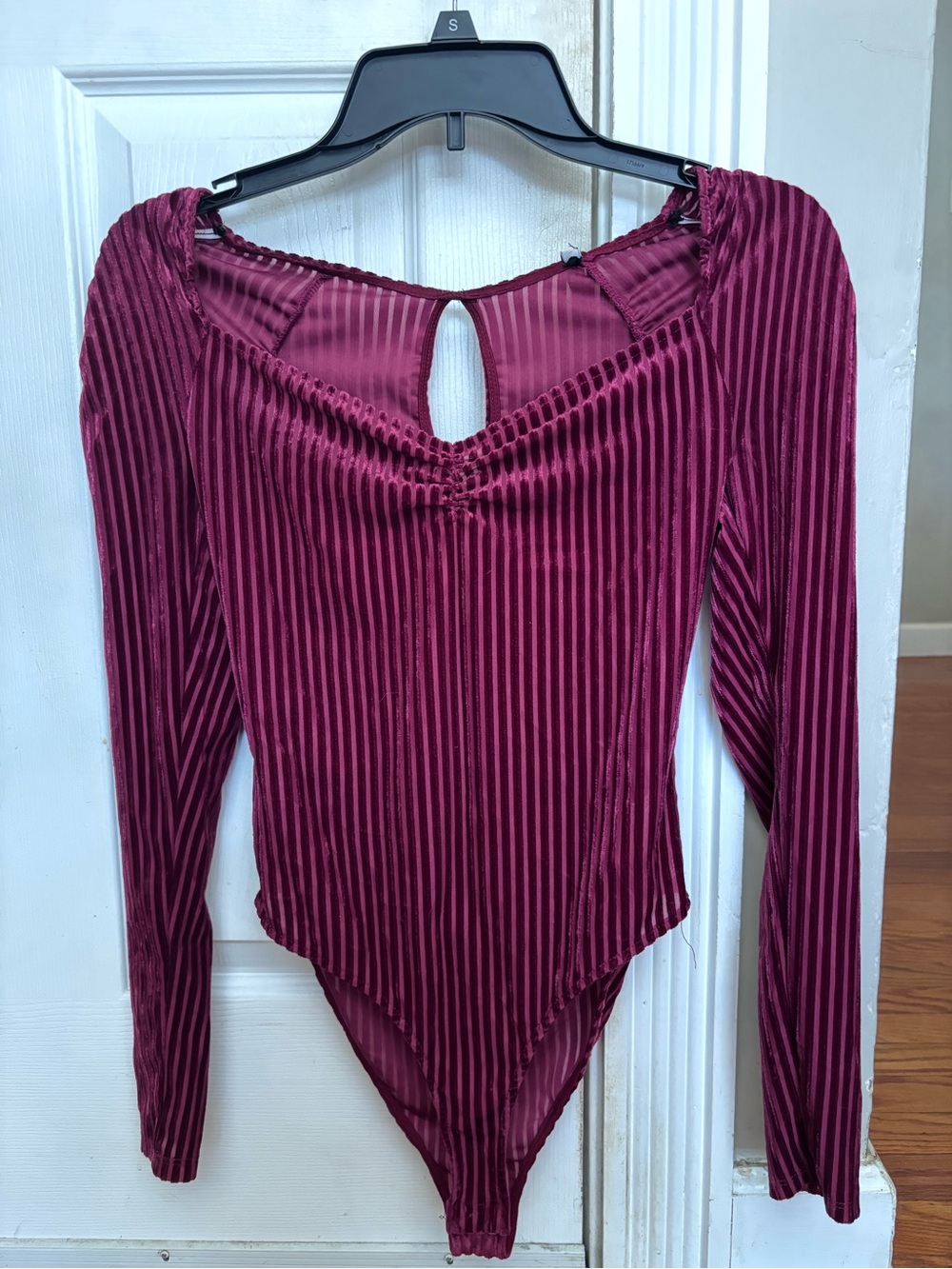 Forever 21 Burgundy Velvet Striped Bodysuit